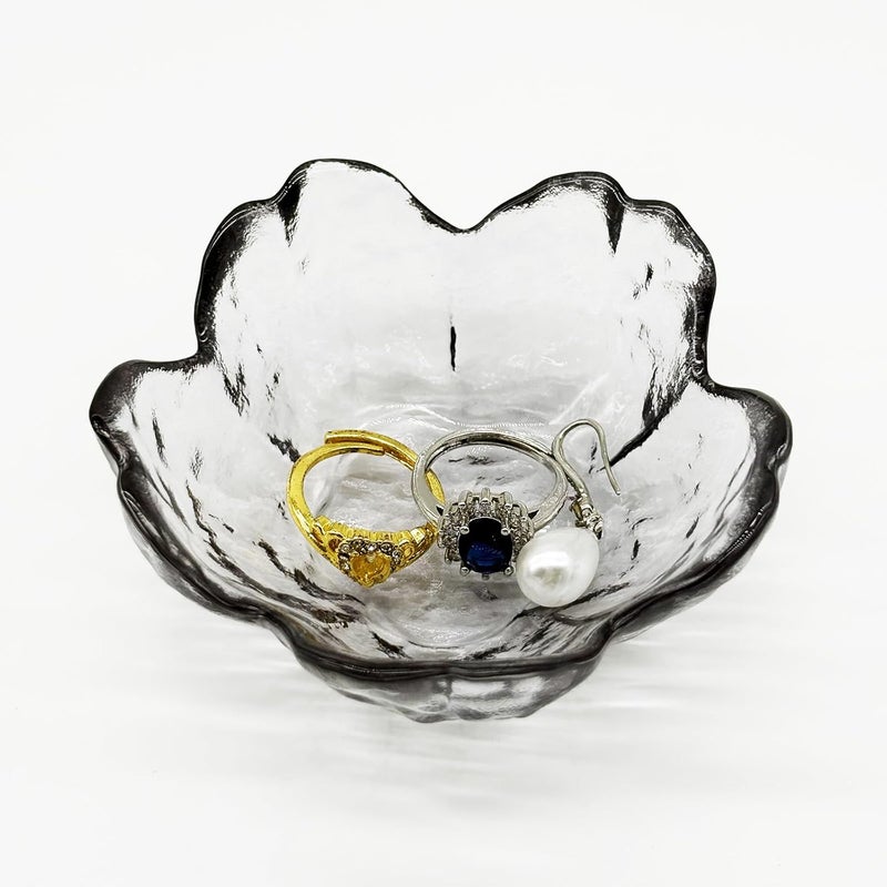 BESSKON Flower Ring Dish Jewelry Tray, Glass Jewelry Dish Tray, Aesthetic Room Decor Small Trinket Dish, Nightstand Jewlery Ring Holder Dish, Bathroom Jewelry Plate Bowl for Rings Earrings Gift (Smoky Gray) - Image 3